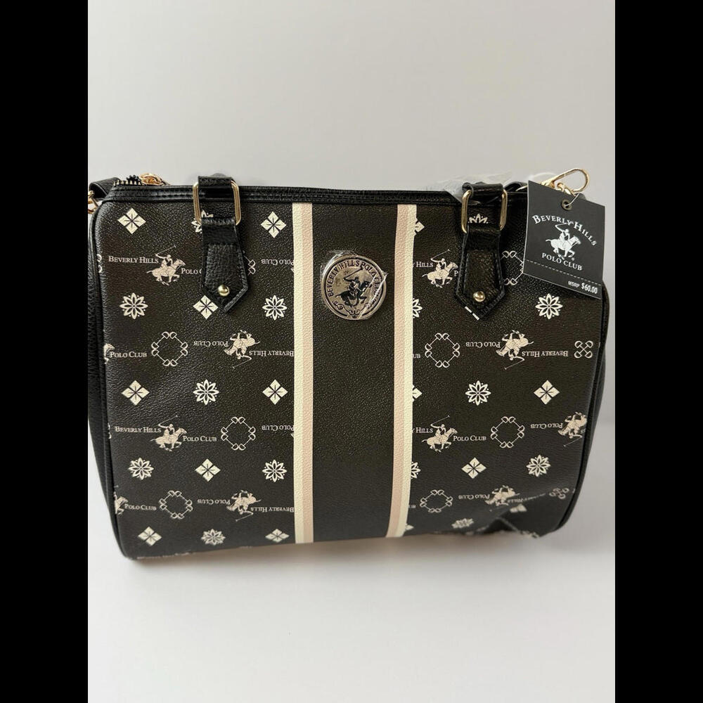 New Beverly Hills Polo Club Purse Crossbody Bag Large Black‎ With Handles